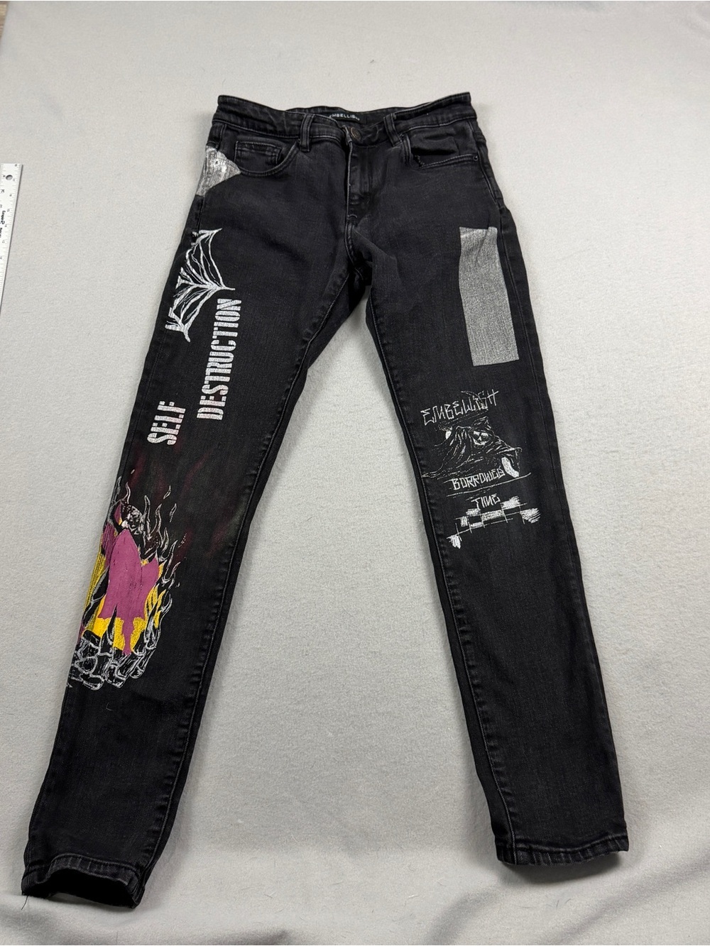 Embellish Men’s Size 30 Black Graphic Skinny Jeans Streetwear Distressed